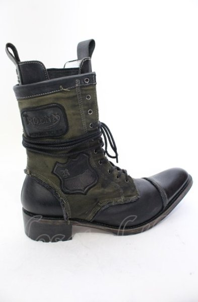 画像11: Hiromu Takahara / ワッペンレイヤードブーツ 42（約27cm） カーキｘブラック O-25-05-31-124-Hi-sho-YM-ZT-S006 (11)