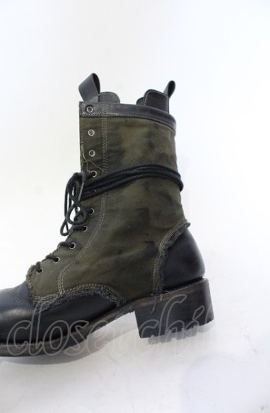 画像13: Hiromu Takahara / ワッペンレイヤードブーツ 42（約27cm） カーキｘブラック O-25-05-31-124-Hi-sho-YM-ZT-S006 (13)