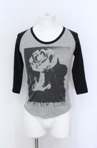 NIGHT KILLER INC / FOREVER LOVE 六分袖ラグランカットソー M ブラックｘグレー O-25-05-31-003-NI-ts-YM-ZT0603A