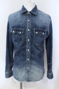 Black by VANQUISH / ブリーチウォッシュストレッチデニムシャツ L インディゴ O-25-06-03-005-Bl-sh-YM-ZT333