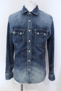 Black by VANQUISH / ブリーチウォッシュストレッチデニムシャツ L インディゴ O-25-06-03-005-Bl-sh-YM-OS
