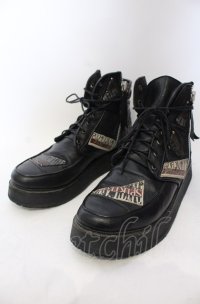 14th Addiction / PATCH BOOTS　ブーツ 41（約27.5cm） ブラック O-25-06-22-024-14-sho-YM-OS