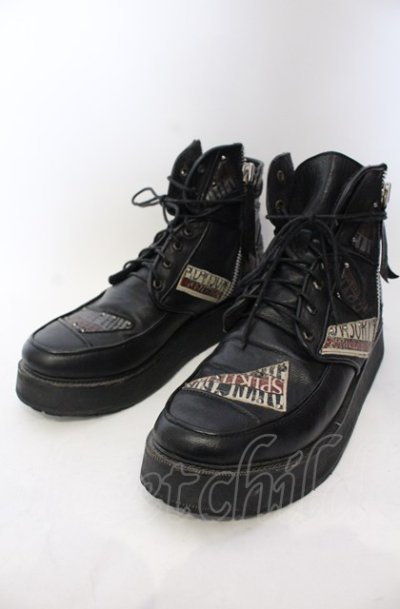 画像1: 14th Addiction / PATCH BOOTS　ブーツ 41（約27.5cm） ブラック O-25-06-22-024-14-sho-YM-OS