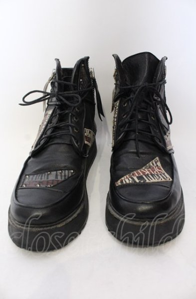 画像2: 14th Addiction / PATCH BOOTS　ブーツ 41（約27.5cm） ブラック O-25-06-22-024-14-sho-YM-ZT-S003 (2)
