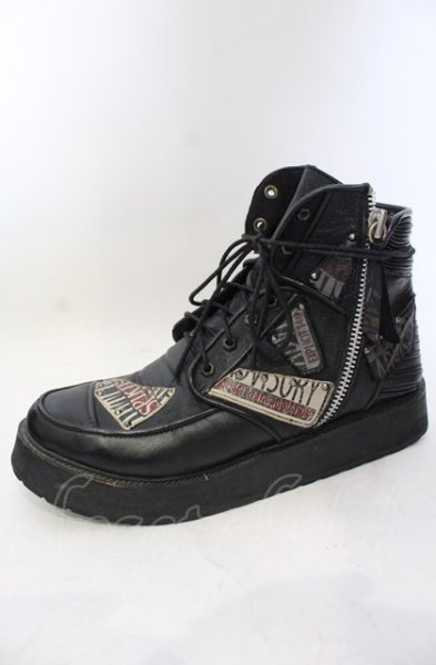 画像3: 14th Addiction / PATCH BOOTS　ブーツ 41（約27.5cm） ブラック O-25-06-22-024-14-sho-YM-ZT-S003 (3)