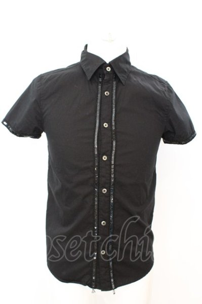 画像1: CIVARIZE / スパンコールパイピング半袖シャツ 44 ブラック O-25-09-04-009-CI-sh-YM-ZT378 (1)