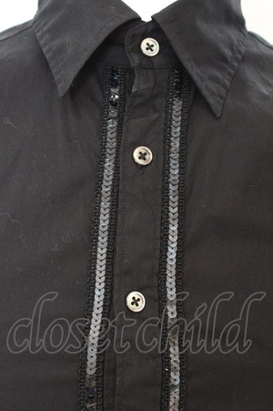 画像2: CIVARIZE / スパンコールパイピング半袖シャツ 44 ブラック O-25-09-04-009-CI-sh-YM-ZT378 (2)