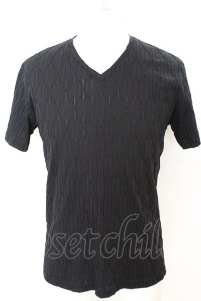 画像1: TORNADO MART / ダイヤプリーツタックJQ半袖Vネックカットソー(マスキュリン) M ブラック O-25-09-04-012-TO-ts-YM-OS