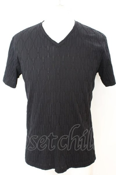 画像1: TORNADO MART / ダイヤプリーツタックJQ半袖Vネックカットソー(マスキュリン) M ブラック O-25-09-04-012-TO-ts-YM-ZT356 (1)