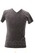 5351pour les Hommes / 起毛ストレッチVネックTシャツ 2 ブラック O-25-09-06-006-53-ts-YM-ZT382