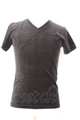 5351pour les Hommes / 起毛ストレッチVネックTシャツ 2 ブラック O-25-09-06-006-53-ts-YM-OS
