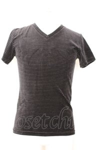 5351pour les Hommes / 起毛ストレッチVネックTシャツ 2 ブラック O-25-09-06-006-53-ts-YM-ZT382