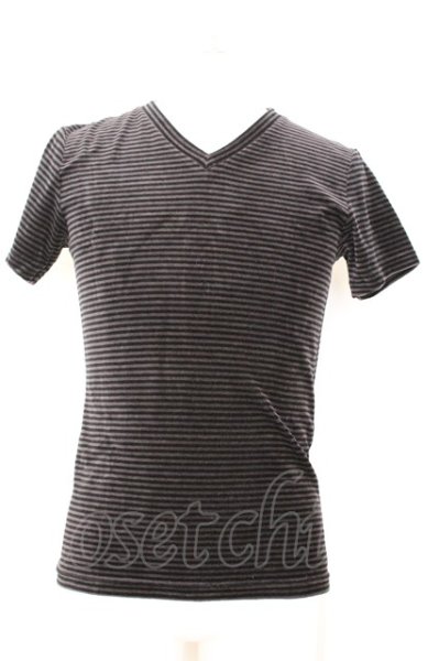 画像1: 5351pour les Hommes / 起毛ストレッチVネックTシャツ 2 ブラック O-25-09-06-006-53-ts-YM-ZT382 (1)