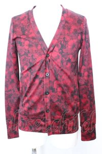 SEANA / フラワー総柄ストレッチカーディガン L レッド O-25-09-06-021-SE-sh-YM-OS