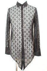 CIVARIZE / Voluptucas レース花柄変型デザインシャツ 46 ブラック O-25-09-06-026-CI-sh-YM-OS