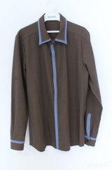 NO ID. / フライフロントスイッチングシャツ 1 ブラウンｘブルー O-25-09-08-043-NO-sh-YM-OS
