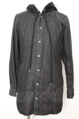NO ID. BLACK / フーデッドデニムロングシャツ 1 ブラック O-25-09-16-039-NO-sh-YM-OS
