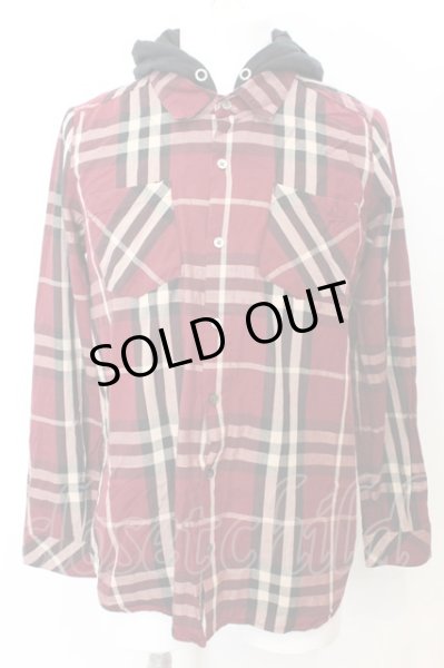 画像1: NO ID. / フード付きチェックシャツ 1 レッド O-25-09-16-040-NO-sh-YM-OS (1)