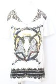 画像1: NO ID. / サタニックプリントVネック Tシャツ 1 ホワイト O-25-09-16-049-NO-ts-YM-OS (1)