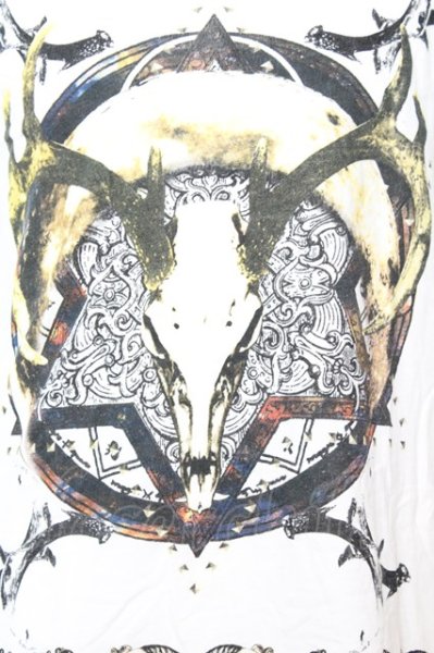 画像2: NO ID. / サタニックプリントVネック Tシャツ 1 ホワイト O-25-09-16-049-NO-ts-YM-ZT150 (2)