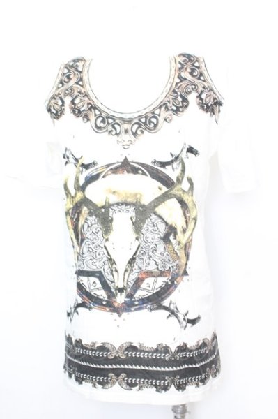 画像3: NO ID. / サタニックプリントVネック Tシャツ 1 ホワイト O-25-09-16-049-NO-ts-YM-ZT150 (3)