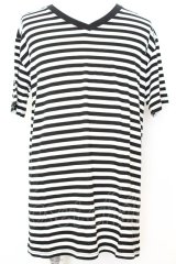 Moonage Devilment / ボーダーVネック Tシャツ 46 ホワイト O-25-09-16-030-Mo-ts-YM-OS