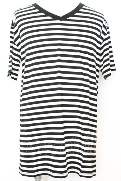 画像1: Moonage Devilment / ボーダーVネック Tシャツ 46 ホワイト O-25-09-16-030-Mo-ts-YM-OS