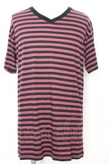 Moonage Devilment / ボーダーVネック Tシャツ 46 レッド O-25-09-16-031-Mo-ts-YM-OS