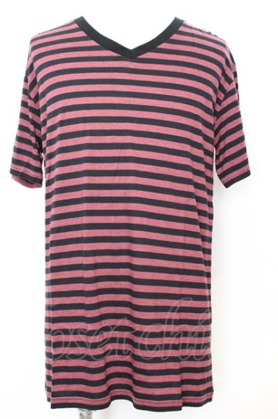 画像1: Moonage Devilment / ボーダーVネック Tシャツ 46 レッド O-25-09-16-031-Mo-ts-YM-ZT166 (1)