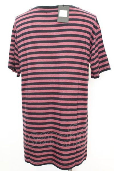画像2: Moonage Devilment / ボーダーVネック Tシャツ 46 レッド O-25-09-16-031-Mo-ts-YM-ZT166 (2)