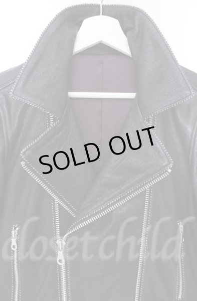 画像2: NO ID. BLACK / ラムレザーベジタブルパイピングライダースジャケット 1 ブラック O-25-10-20-012-NO-ja-YM-OS (2)