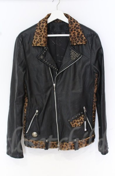 画像1: 14th Addiction / LEOPARD RIDERS 002　ディアスキンライダースジャケット 4（XL） ブラックｘレオパード O-25-10-20-003-14-ja-YM-OS (1)