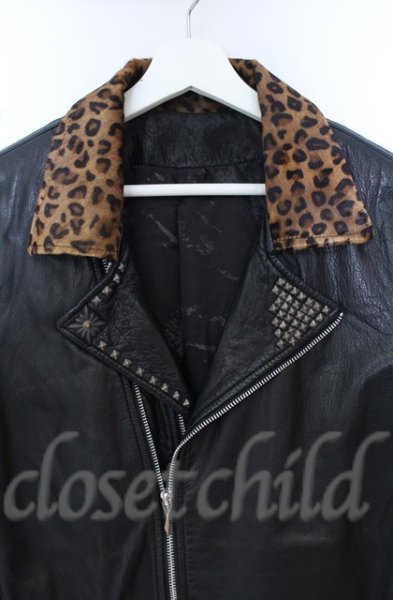 画像2: 14th Addiction / LEOPARD RIDERS 002　ディアスキンライダースジャケット 4（XL） ブラックｘレオパード O-25-10-20-003-14-ja-YM-OS (2)