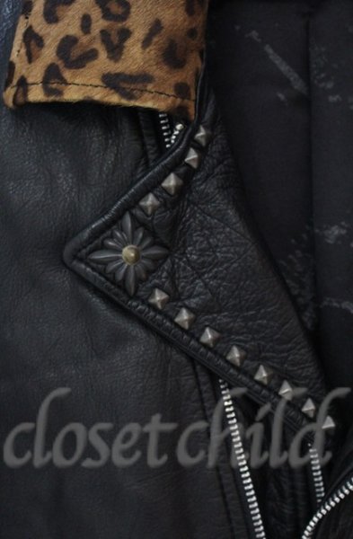 画像3: 14th Addiction / LEOPARD RIDERS 002　ディアスキンライダースジャケット 4（XL） ブラックｘレオパード O-25-10-20-003-14-ja-YM-OS (3)