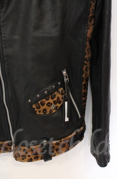 画像6: 14th Addiction / LEOPARD RIDERS 002　ディアスキンライダースジャケット 4（XL） ブラックｘレオパード O-25-10-20-003-14-ja-YM-OS (6)