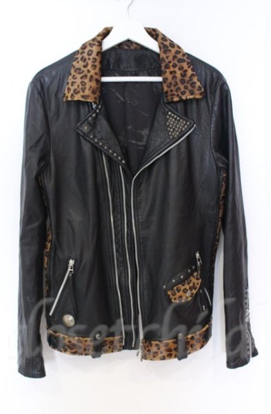 画像15: 14th Addiction / LEOPARD RIDERS 002　ディアスキンライダースジャケット 4（XL） ブラックｘレオパード O-25-10-20-003-14-ja-YM-OS (15)