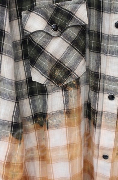 画像2: NO ID. / ブリーチチェックウエスタンシャツ ONE グリーン O-25-10-22-032-NO-sh-YM-ZT57 (2)