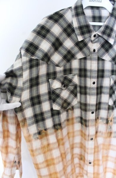 画像3: NO ID. / ブリーチチェックウエスタンシャツ ONE グリーン O-25-10-22-032-NO-sh-YM-ZT57 (3)