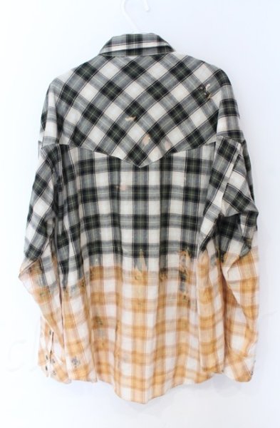 画像4: NO ID. / ブリーチチェックウエスタンシャツ ONE グリーン O-25-10-22-032-NO-sh-YM-ZT57 (4)