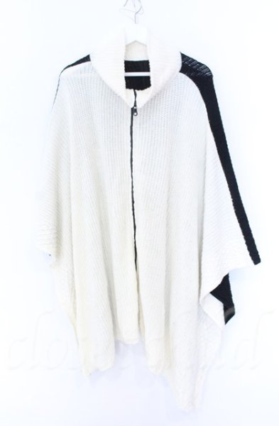 画像1: NO ID. / 3WAYニットZIPポンチョ ONE ホワイトxブラック O-25-10-28-001-NO-to-YM-OS (1)