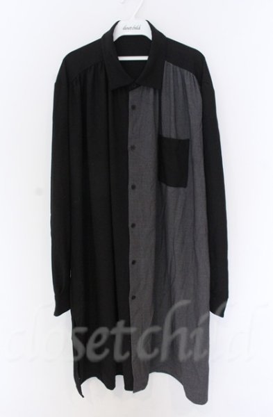 画像1: NO ID. BLACK / ギャザーロングシャツ ONE ブラックｘグレー O-25-10-28-023-NO-sh-YM-OS (1)