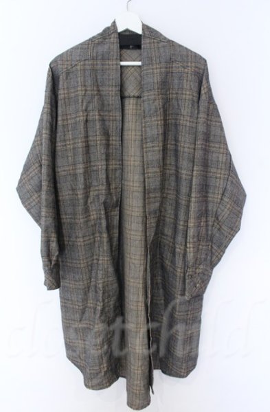 画像1: NO ID. / グレンチェックBIGロングガウン ONE グレー O-25-10-28-005-NO-ja-YM-OS (1)