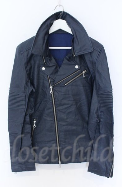 画像1: NO ID. BLACK / コーティングストレッチWライダースジャケット 3 ネイビー O-25-10-28-006-NO-ja-YM-OS (1)