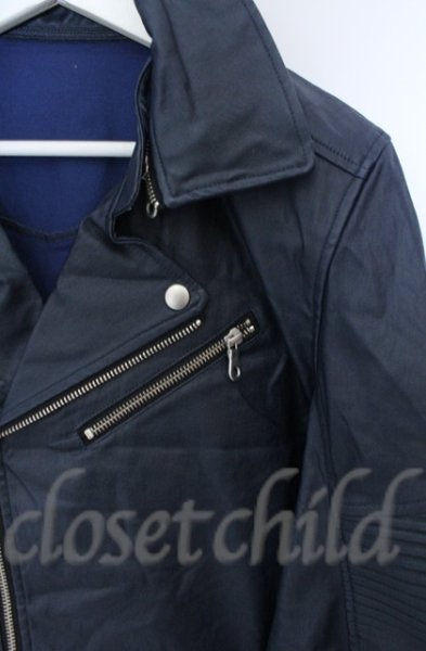 画像2: NO ID. BLACK / コーティングストレッチWライダースジャケット 3 ネイビー O-25-10-28-006-NO-ja-YM-OS (2)