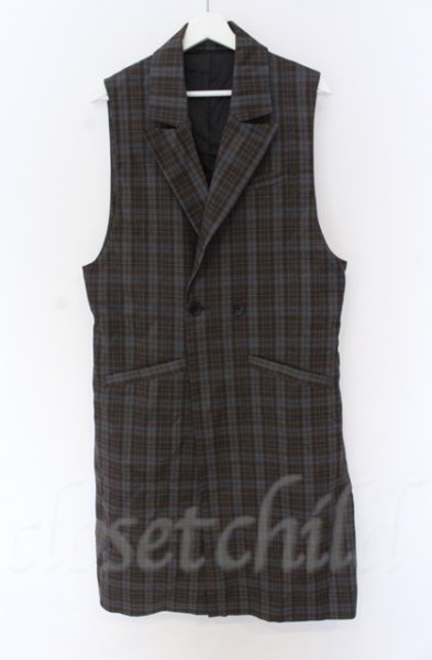 画像1: NO ID. / ノースリーブディープロングジャケット 2 ブルーグレイxブラウン O-25-10-28-010-NO-to-YM-OS (1)