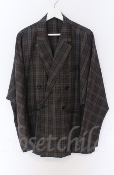画像1: NO ID. / ドルマンスリーブダブルブレストジャケット ONE ブルーチェックxブラウン O-25-10-28-011-NO-ja-YM-OS (1)