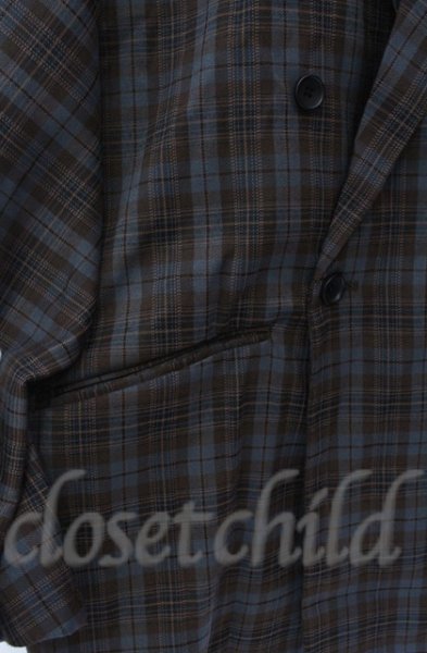 画像2: NO ID. / ドルマンスリーブダブルブレストジャケット ONE ブルーチェックxブラウン O-25-10-28-011-NO-ja-YM-OS (2)