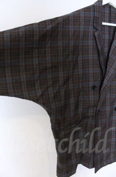 画像3: NO ID. / ドルマンスリーブダブルブレストジャケット ONE ブルーチェックxブラウン O-25-10-28-011-NO-ja-YM-OS (3)