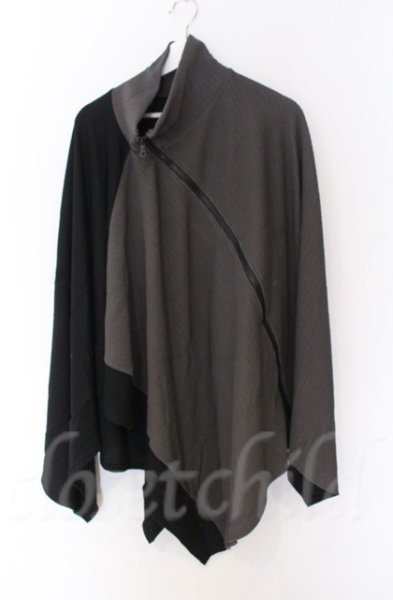 画像1: NO ID. BLACK / 3WAYリブZIPポンチョ ONE ブラックxチャコール O-25-10-28-002-NO-to-YM-OS (1)