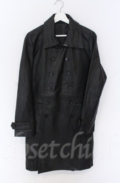 画像1: NO ID. / ラムレザーWブレストコート 2 ブラック O-25-10-28-013-NO-ou-YM-OS (1)